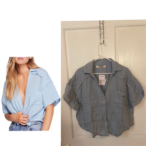 We The Free FREE PEOPLE Full of Light Blue Short Slv Crop Top $88 NWT L M S XS - Picture 13 of 13